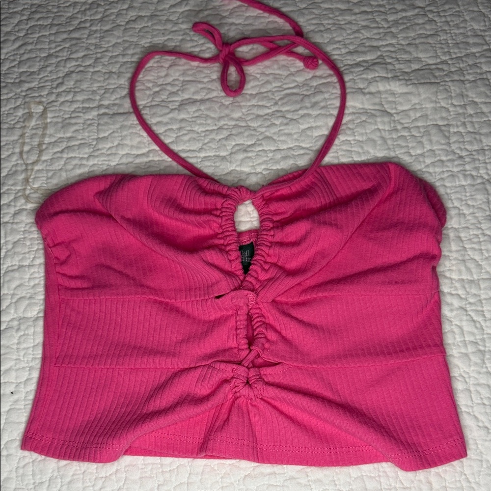 Wild Fable Pink Ruched Halter Crop Top